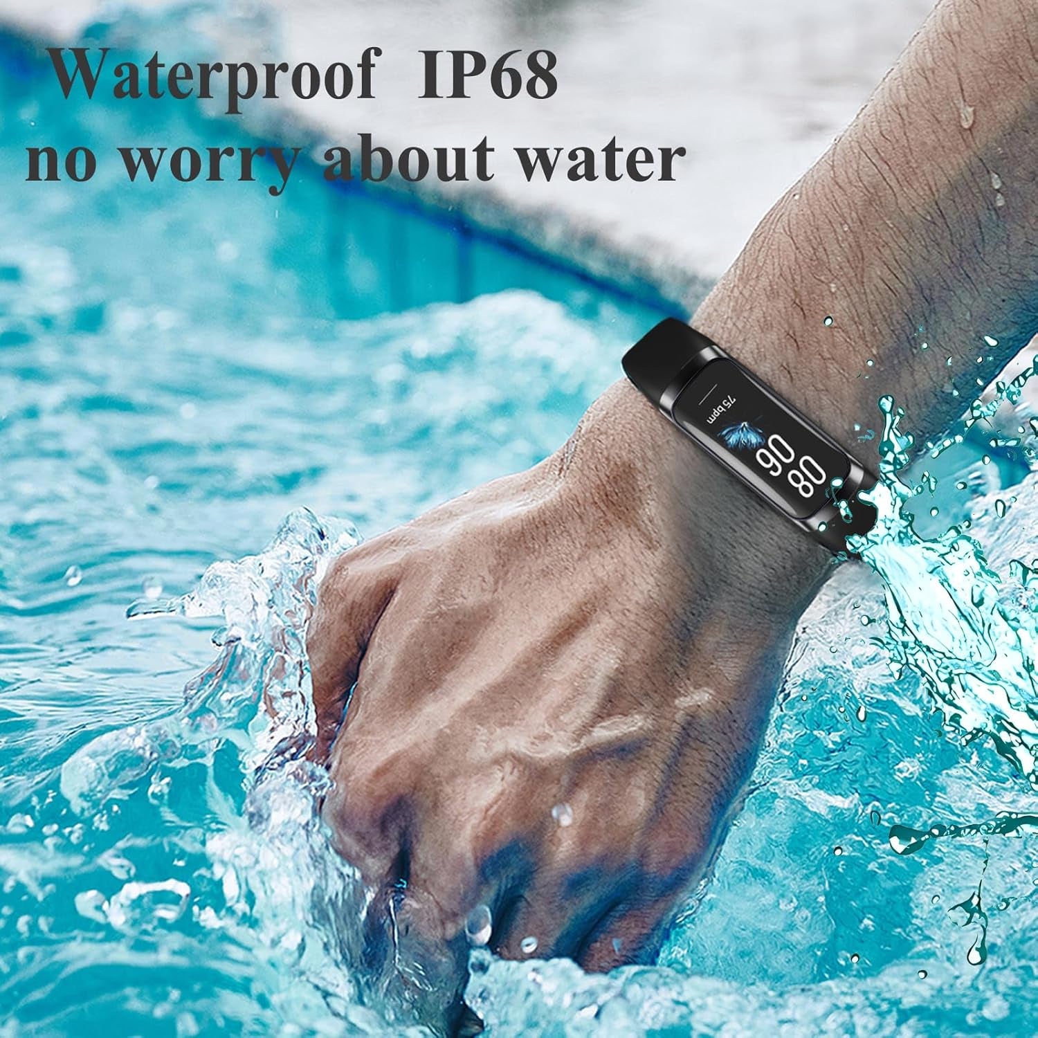 Health and Fitness Tracker for Men and Women, AMOLED Display, Compatible with Android & iOS, Features Alarm, Stopwatch, Blood Pressure Monitor, Calorie Tracking, and IP68 Waterproof Rating