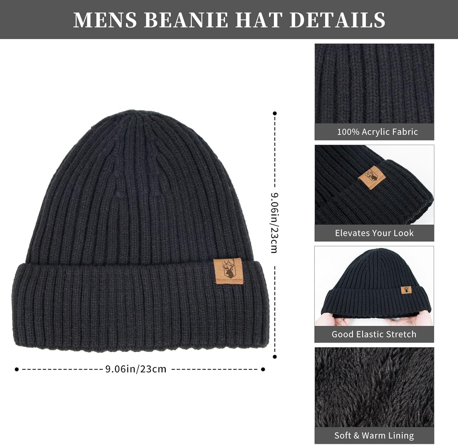 Winter Beanie Hats for Men Long Neck Scarf and Touchscreen Gloves Set with Fleece Lined Skull Caps Gifts for Men